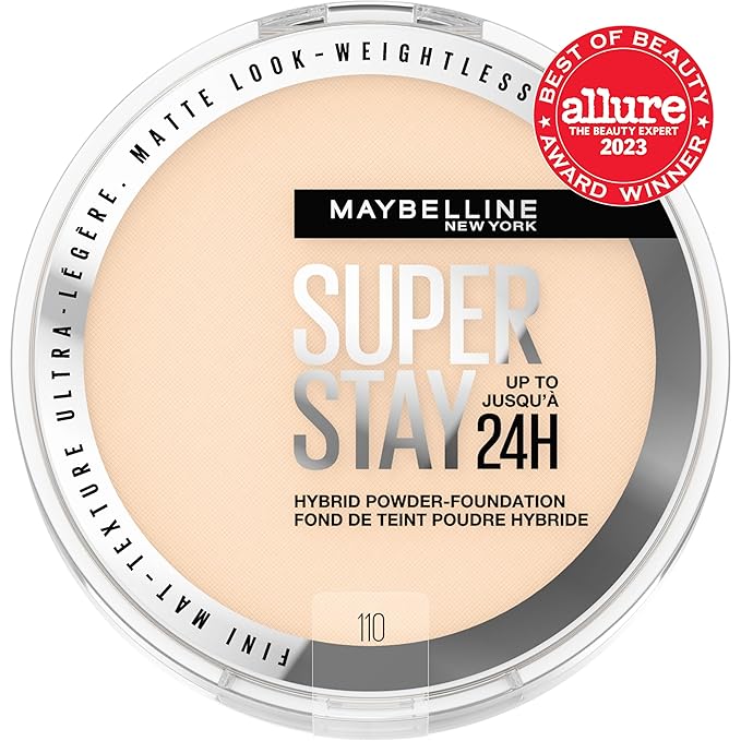 Maybelline Super Stay Up to 24HR Hybrid Powder-Foundation, Medium-to-Full Coverage Makeup, Matte Finish, 110, 1 Count-VivaGrace Women