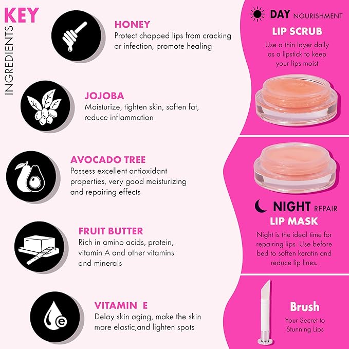 Lip Mask Overnight - Lip Sleeping Mask and Lip Scrub Exfoliator, Scrubber, Moisturizer, Balm and Hydrator for Lip Care, Therapy, Butter, Repair and Treatment for Dry, Cracked Lips-VivaGrace Women