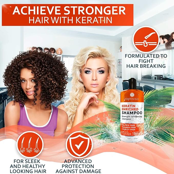Keratin Enriched Shampoo - Sulfate and Paraben Free - Anti Frizz Treatment for Women and Men – Professional Salon Grade Repair Formula with Silk Protein for Dry, Frizzy Damaged and Color Treated Hair-VivaGrace Women