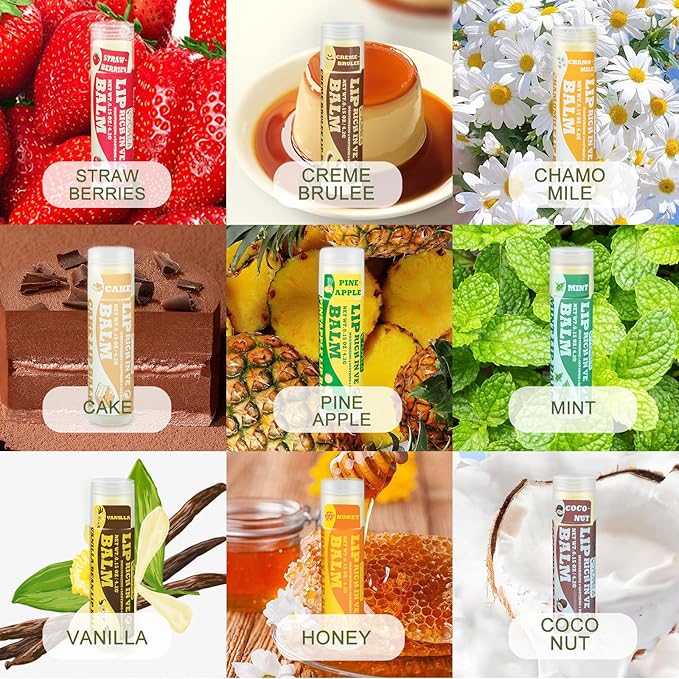 Lip Balm Variety Pack - 9 Delicious Flavors - Natural Lip Balm in Bulk with Vitamin E and Coconut Oil - Moisturizing, Soothing, and Repairing Dry and Chapped Lips-VivaGrace Women