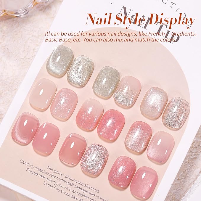 Born Pretty Gel Nail Polish Nude Pink Series,Jelly Transparent,Cat Magnetic Eye,Shimmer Glitter Holographic Nude Pink Gel Polish Kit for Salon Manicure and Nail Art DIY at Home 6Colors-VivaGrace Women