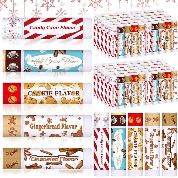 50 Pcs Christmas Lip Balms Gifts Bulk Cane Hot Cocoa Cookie Cinnamon Gingerbread 5 Assorted Flavor Holiday Party Treat Goodie Bags Stuffers Small Gifts for Friends Neighbors Colleagues-VivaGrace Women