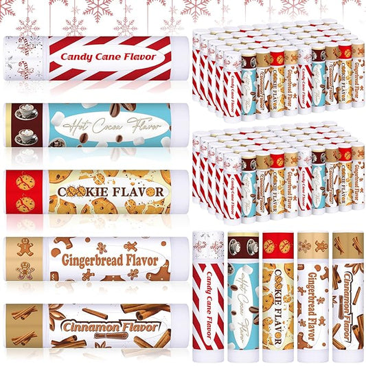50 Pcs Christmas Lip Balms Gifts Bulk Cane Hot Cocoa Cookie Cinnamon Gingerbread 5 Assorted Flavor Holiday Party Treat Goodie Bags Stuffers Small Gifts for Friends Neighbors Colleagues-VivaGrace Women