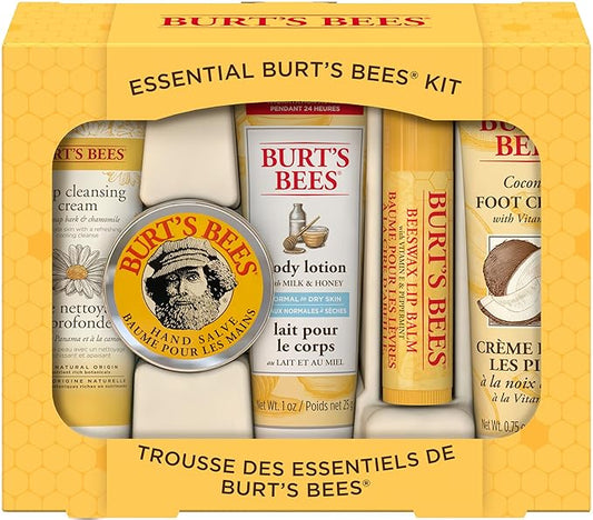 Burt's Bees Back to School Gifts Ideas, 5 Body Care College Dorm Products, Everyday Essentials Set - Original Beeswax Lip Balm, Deep Cleansing Cream, Hand Salve, Body Lotion & Foot Cream, Travel Size-VivaGrace Women