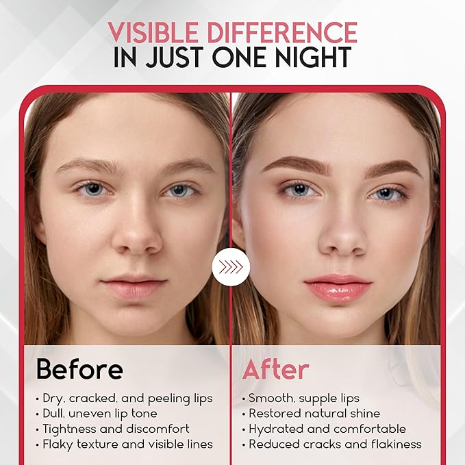 Lip Mask Overnight with Hyaluronic Acid & Collagen, Lip Sleeping Mask for Dry Cracked Lips, Moisturizing, Hydrating, Exfoliating Night Treatment for Lip Care (Strawberry)-VivaGrace Women