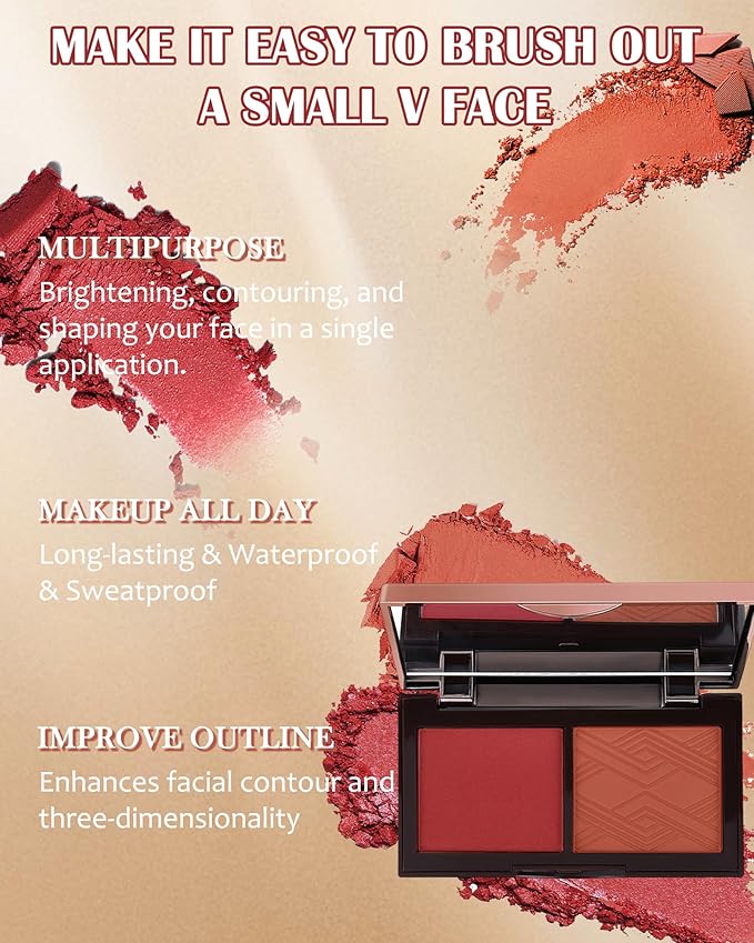 Matte Blush Powder Palette-2Colors Cruelty-Free Buildable Facial Cheek Blusher Pressed Powder Light Luxury Blush Contour Palette for Face,Longlasting Makeup Palette,Valentine's Day Gift for Women-04-VivaGrace Women