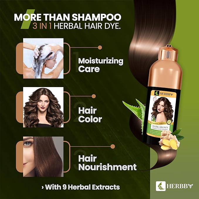 Hair Color Shampoo for Gray Hair Coverage&Color Transform with 9 Herbal Extracts –Long Lasting(6-8 Weeks),Shiny,Evenly Colored,Instant Hair Dye Shampoo&Conditioner, 500 Ml (DARK BROWN COLOR)-VivaGrace Women