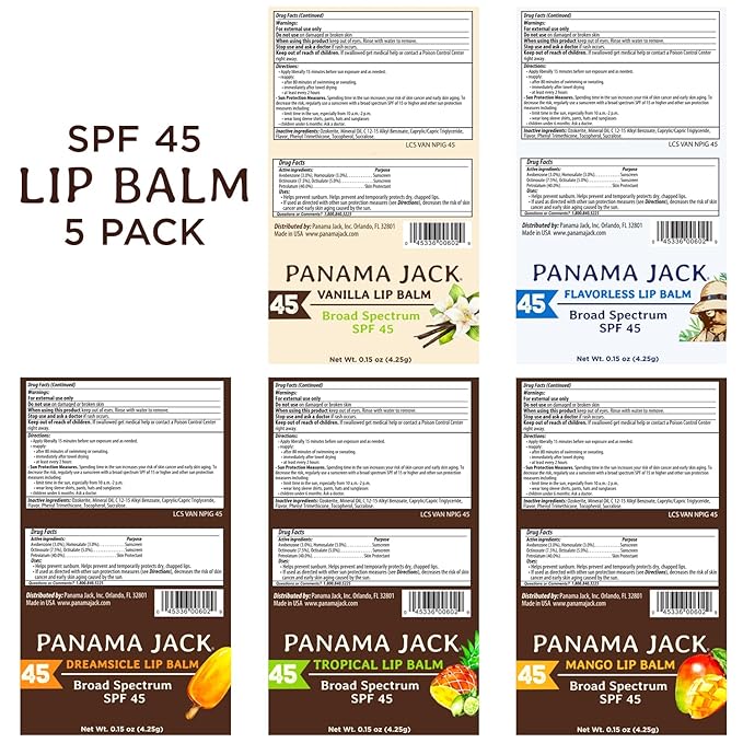Panama Jack Sunscreen Lip Balm - SPF 45, Flavor Pack, Broad Spectrum UVA-UVB Sunscreen Protection, Prevents & Soothes Dry, Chapped Lips (Dreamsicle/Vanilla/Tropical/Mango)-VivaGrace Women