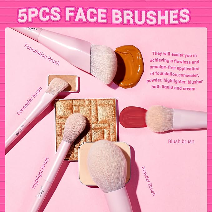 Jessup Pink Makeup Brushes Set 14Pcs Make up Brushes Premium Vegan Foundation Concealer Blush Eyeshadow Eyeliner Powder Highlighter Blending Face Brush Set, T495-VivaGrace Women