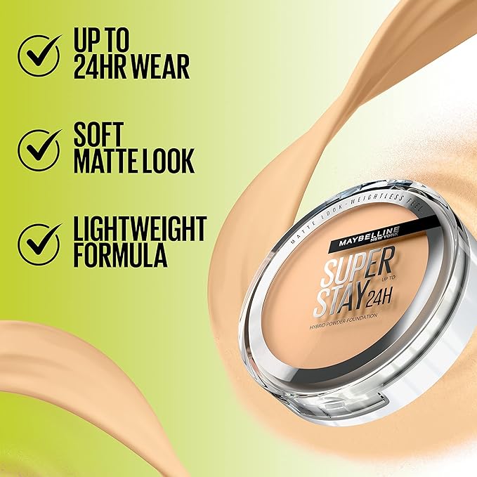 Maybelline Super Stay Up to 24HR Hybrid Powder-Foundation, Medium-to-Full Coverage Makeup, Matte Finish, 370, 1 Count-VivaGrace Women