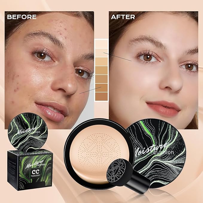 Air Cushion CC Cream Mushroom Head Foundation - Moisturizing BB Cream Makeup Long Lasting Matte Conceale, Oil Control Waterproof Makeup Base Primer (Beige, 1 PCS)-VivaGrace Women