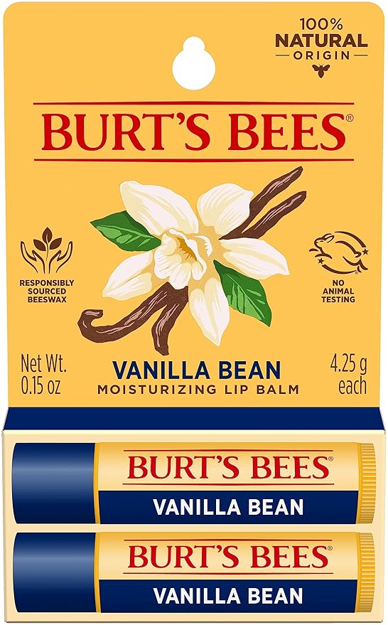 Burt's Bees Lip Balm - Vanilla Bean, Lip Moisturizer With Responsibly Sourced Beeswax, Tint-Free, Natural Origin Conditioning Lip Treatment, 2 Tubes, 0.15 oz.-VivaGrace Women
