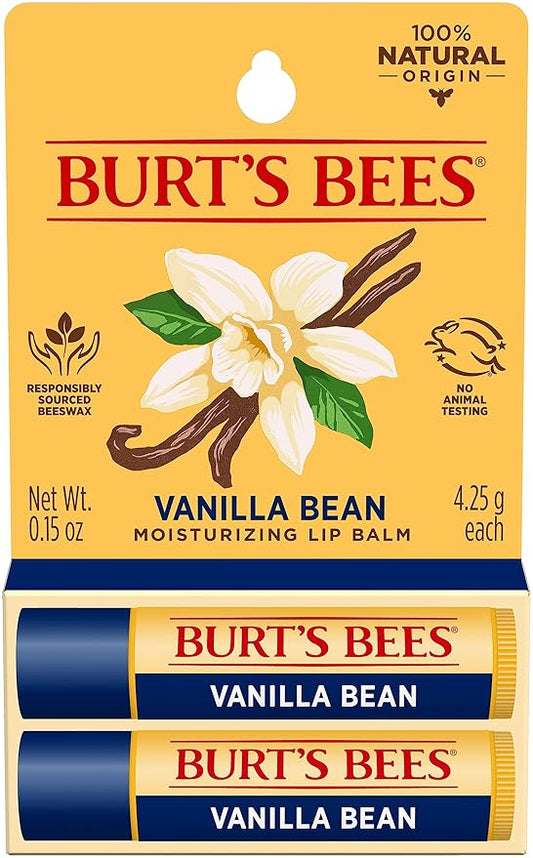 Burt's Bees Lip Balm - Vanilla Bean, Lip Moisturizer With Responsibly Sourced Beeswax, Tint-Free, Natural Origin Conditioning Lip Treatment, 2 Tubes, 0.15 oz.-VivaGrace Women