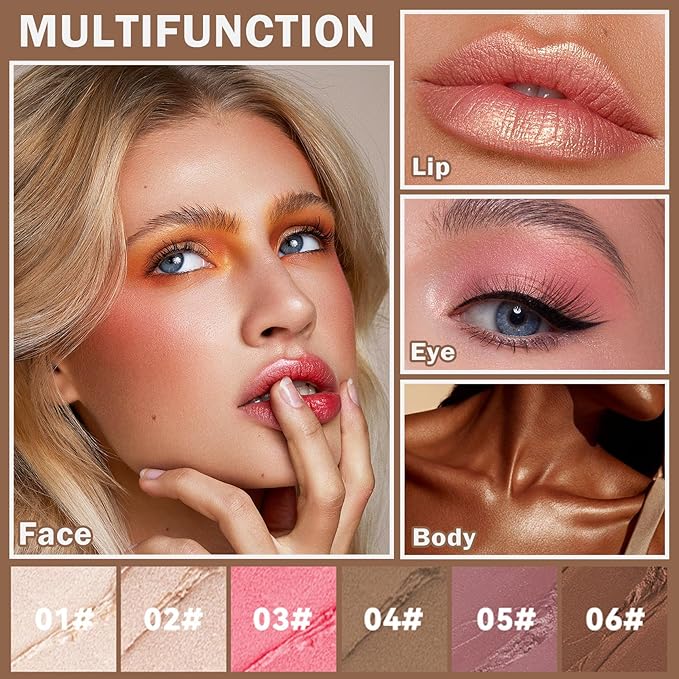 3PCS Cream Contour Stick Makeup Kit Face Highlighter Bronzer Blush Stick Long Lasting Illuminator Highlighters Makeup Stick for All Skin Tones(02 Champagne Gold+05 Rugosa Rose+06 Espresso)-VivaGrace Women
