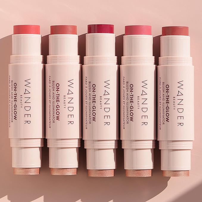 Wander Beauty On-the-Glow Blush and Illuminator - Petal Pink/Nude Glow - 7-in-1 Hydrating Cream Blush & Highlighting Stick - Stick Blush for Cheeks, Lip, & Body - Highlighter Makeup & Blush - 0.4 oz-VivaGrace Women