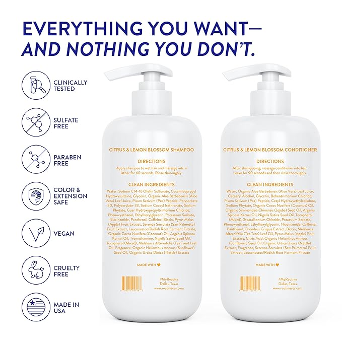 Routine Wellness Anti-Thinning Shampoo and Conditioner Set for Thinning Hair - Biotin DHT Blocker Women & Men - Color Safe Shampoo for Hair Loss & Healthier Hair - Citrus & Lemon Blossom (Pack of 2)-VivaGrace Women