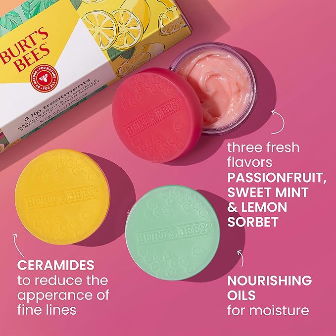 Burt's Bees Lip Mask Set- Overnight Intensive Treatment Revives & Nourishes for All Day Hydration, College Back to School Dorm Essentials, Passion Fruit & Chamomile, Sweet Mint & Lemon Sorbet-VivaGrace Women