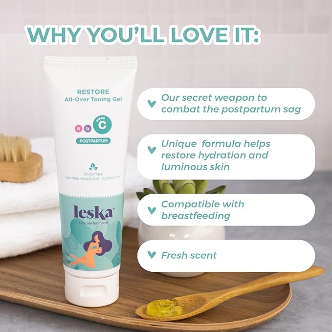 Leska Maternity Stage C Set 2-Pack Bundle | RESTORE All-Over Toning Gel l (Postpartum) | Part of a Complete 3 Part Pregnancy Skin Care System (Set of 2, 4oz each)-VivaGrace Women