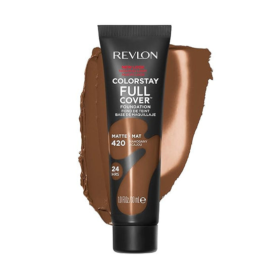 Revlon ColorStay Full Cover Longwear Matte Foundation, Heat & Sweat Resistant Lightweight Face Makeup, Mahogany (420), 1.0 oz-VivaGrace Women