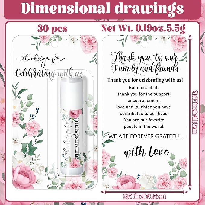 30 Pack Thank You Gift Lip Balm Bulk Bridal Shower Favors Bridal Shower Favor Lip Care Set Bachelorette Party Favors Baby Shower Favor Thank You Appreciation Gift for Guest Basket Gift Stuffer-VivaGrace Women