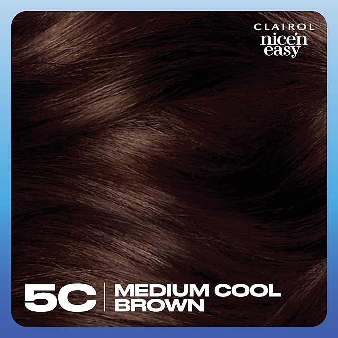Clairol Nice'n Easy Permanent Hair Dye, 5C Medium Cool Brown Hair Color, Pack of 3-VivaGrace Women