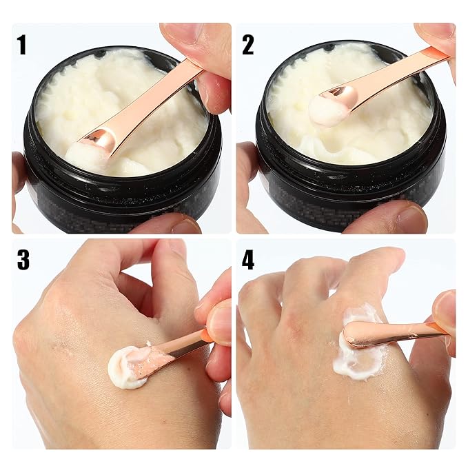 VOCOSTE 4 Pcs Makeup Spatula Mini Spoon, Eye Cream Massage Sticks Beauty Scoop, for Facial Cosmetic Face Cream, Zinc Alloy 2.32"x0.46", Gold Tone-VivaGrace Women