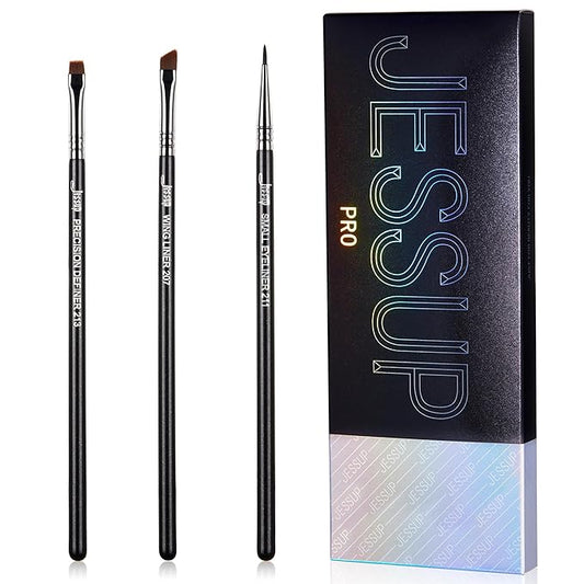 Jessup Eyeliner Brush Set, 3pcs Pro Precision Eyeliner Brushes Fine Point Angled Thin Gel Liquid Flat Winged Eye Liner Brush, Black T346-VivaGrace Women