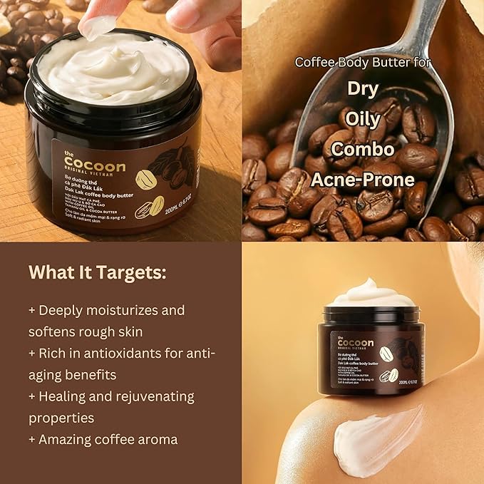 Cocoon Dak Lak Face Polish, Body Polish & Body Butter Combo. 100% Vegan Exfoliating Scrub for Smooth & Glowing Skins | Reduce Stretch Marks, Acne & Cellulite | Gift for Coffee Lovers (6.76 fl oz each)-VivaGrace Women