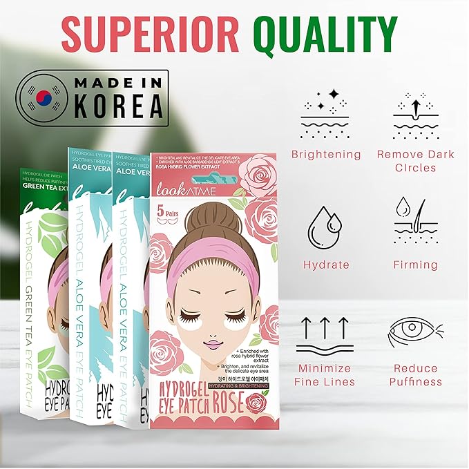 Under Eye Patches for Dark Circles and Puffiness (20 Pairs) - Korean Skin Care Caffeine Collagen Eye Patches for Puffy Eyes -Hydrogel Eye Patch - Under Eye Mask - Aloe Vera Rose Green Tea Gel Eye Pads-VivaGrace Women