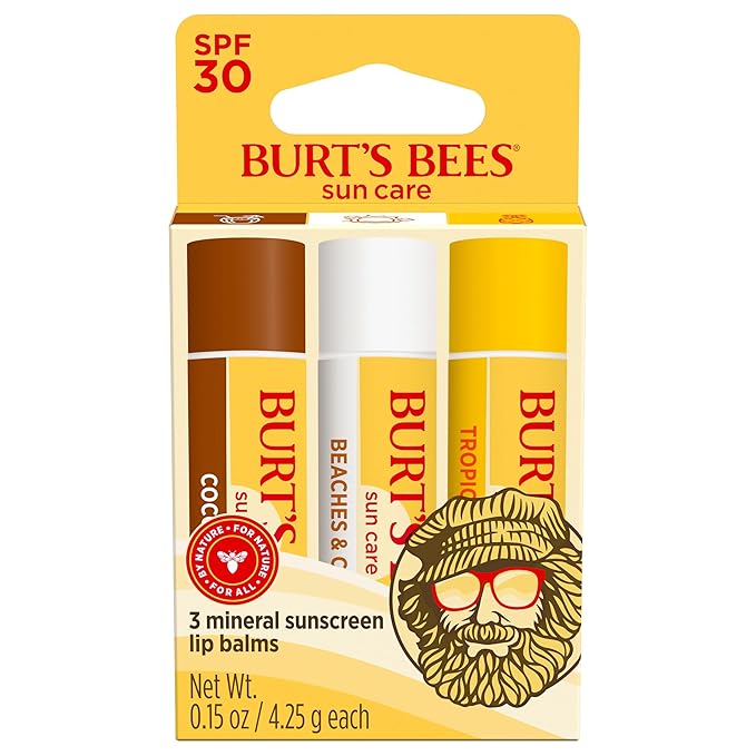 Burt’s Bees SPF 30 Lip Balm Mothers Day Gifts for Mom, Island Getaway - Coco Loco, Beaches & Cream, Tropic Like It's Hot, Water-Resistant Sun Care, Natural Origin Lip Treatment, 3 Tubes, 0.15 oz-VivaGrace Women