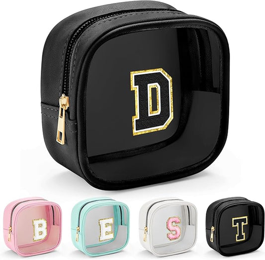 YOOLIFE Initial Makeup Bag Travel Toiletry Bag, Clear Makeup Bag Car Accessories For Women Clear Makeup Bags With Zipper Girlfriend Teacher 7 Year Old Girl Gifts Daughter Gifts Girl Gifts Mini Black D-VivaGrace Women