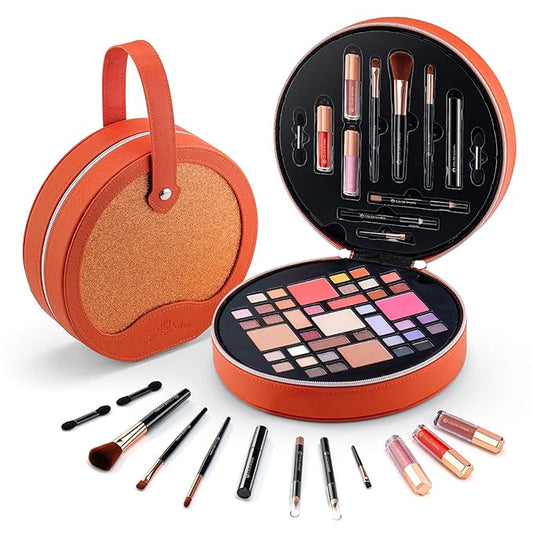Color Nymph All In One Makeup Kit For Teens With Portable Cosmetics Bag, Multiple Makeups For Begginers As Christmas,New Year,Birthday Gift Included 38-Colors Eyeshadows Lipglosses Brushes(Orange)-VivaGrace Women