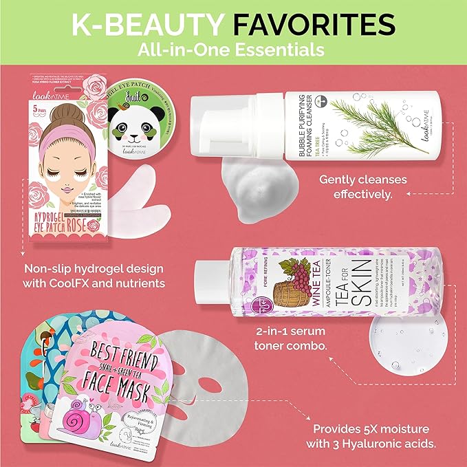 Korean Skin Care Set - Simplified Kbeauty Skincare Kits - Asian Skincare Facial Kit & Sets with Water Based Cleanser, Essence Toner, Under Eye Patches, Face Mask Sheets, Self Care Gifts For Women-VivaGrace Women