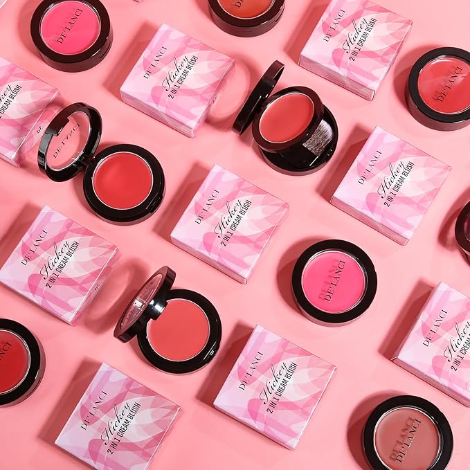 DE'LANCI Blush Single for Cheeks+Lip, Buildable Color Silky Smooth Peach Blush, Best Peachy Half Matte Blusher for Fair Medium Skin, Easy to Use Travel Size, Breathable Blendable Cream Blush (SHY 05#)-VivaGrace Women
