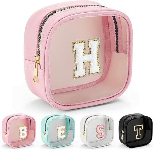 YOOLIFE Initial Make Up Bag Travel Toiletry Bag, Clear Makeup Bag Preppy Cosmetic Bags Organizer Travel Essentials Gifts for Women Teen Girlfriend Teacher Mom Birthday Mothers Day Gifts-VivaGrace Women