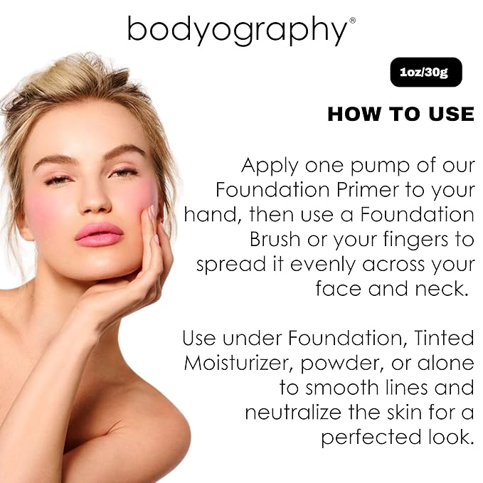 BODYOGRAPHY - Foundation Primer (Neutral): Flawless Anti-Aging Salon Makeup Primer w/Vitamin E, A, Jojoba, Grapeseed Oil | Control Shine | Gluten-Free, Cruelty-Free, 1 oz.-VivaGrace Women