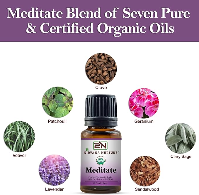 Meditate Blend USDA Certified Organic, 100% Pure and Premium, Undiluted, Meditation, Aromatherapy, Calm, Relax-VivaGrace Women