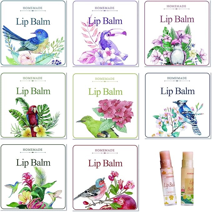 CRASPIRE Lip Balm Labels 80pcs Homemade Lip Balm Labels 2” Clear Lip Balm Labels for Tubes Printable Waterproof Lip Balm Stickers Labels for Lip Balm Handcream Candle Container（Flowers and Birds）-VivaGrace Women