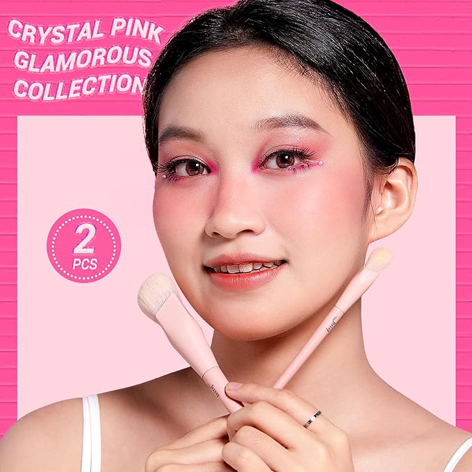 Jessup Foundation Brush and Concealer Brush, Pink Makeup Brushes Set 2Pcs Premium Synthetic Face Make up Brushes for Liquid Cream, T497-VivaGrace Women