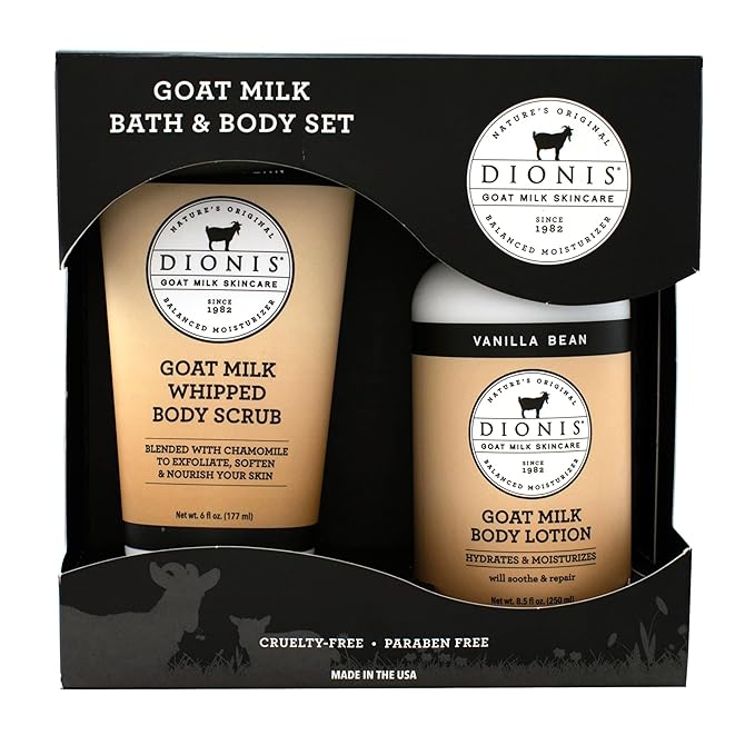 Dionis - Goat Milk Skincare Vanilla Bean Scented Sugar Scrub & Lotion Set (6 oz and 8.5 oz) - Made in the USA - Cruelty-free and Paraben-free-VivaGrace Women