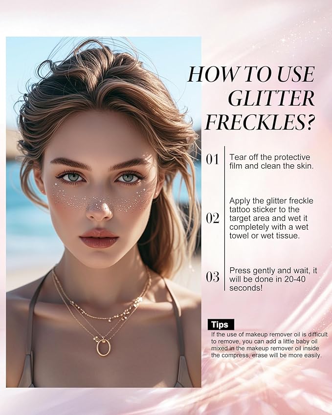 Glitter Freckles,Body and Face Glitter Makeup Patches for Women Girls, Waterproof Festival Rave Accessories fit Country Concert Outfits (Silver - 10 pcs)-VivaGrace Women