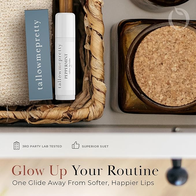 Peppermint Lip Balm, Ultra-Soothing, Deeply Hydrating Tallow Lip Balm with Grass Fed Beef Tallow, Beeswax, Jojoba Oil & More, Non Toxic Lip Care, Made in the USA, 0.15 Oz.-VivaGrace Women