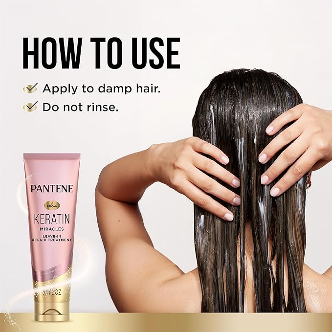 Pantene Keratin Leave-In Conditioner with Argan Oil, Protein Treatment for Dry, Damaged & Color-Treated Hair, Repairs Split Ends & Protects from Damage, Formaldehyde-Free, 8.4 Fl Oz-VivaGrace Women