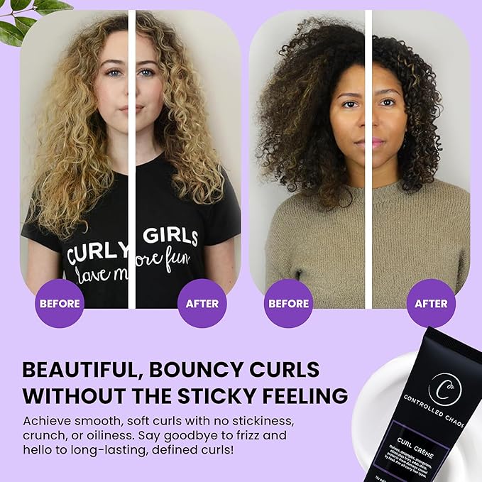 Controlled Chaos, As Seen on Shark Tank Curl Defining Cream for All Hair Types to Add Smoothness and Control Curly, Sulfate-Free Curl Cream (3oz)-VivaGrace Women