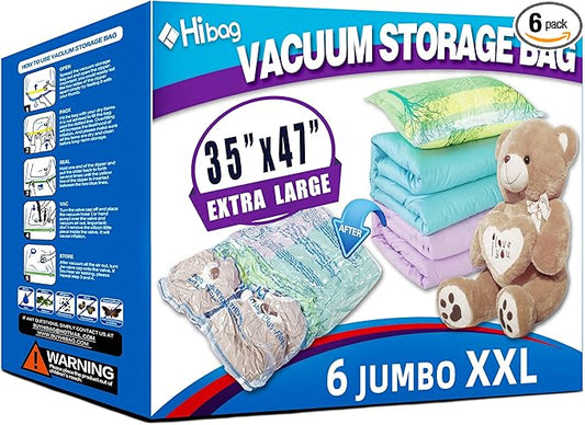 XXL Jumbo 47''X35'' Vacuum Storage Space Saver Bags Extra Large for Blanket, Bedding, Comforters and Huge Stuffed Toy (6 Pack)-VivaGrace Women