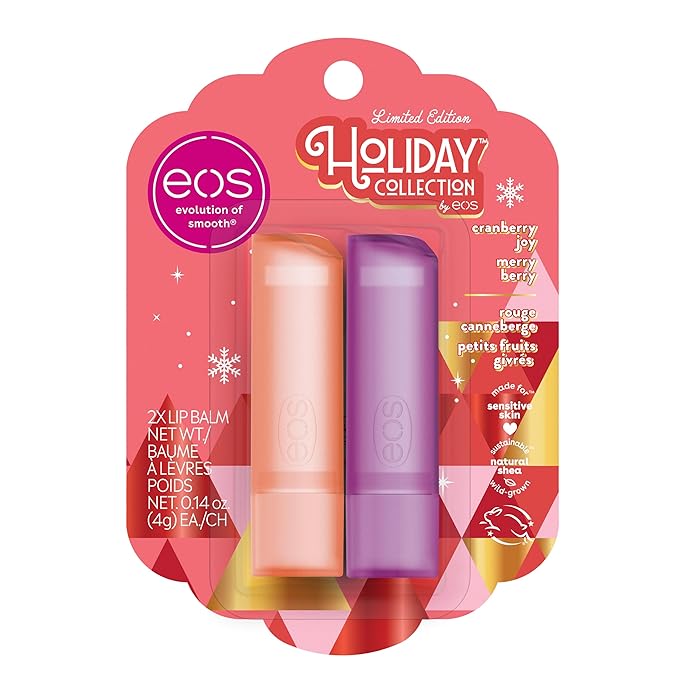 eos Holiday Lip Balm Gift- Cranberry Joy & Merry Berry, Stocking Stuffers, All-Day Moisture Lip Care, 0.14 oz, 2-Pack-VivaGrace Women