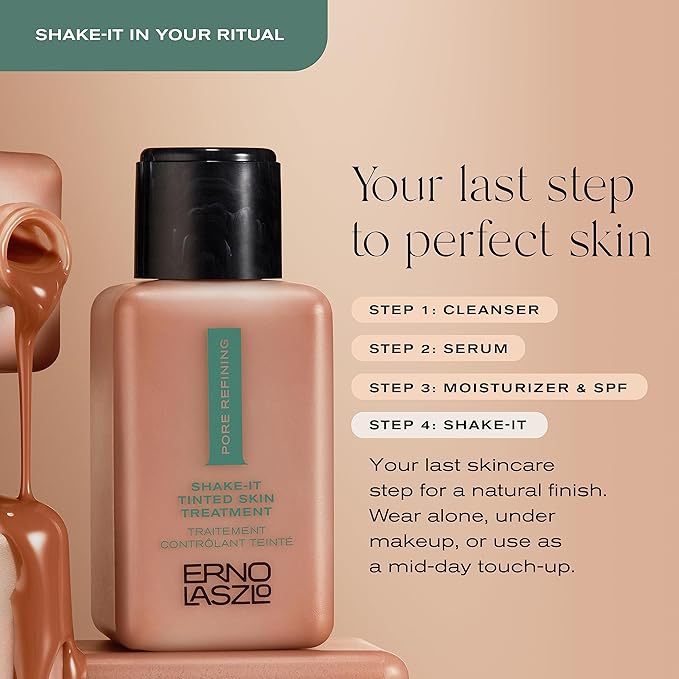 Erno Laszlo Shake-It Tinted Skincare Treatment, Medium Face Tint for Warmer Complexions, Beautiful Skin Tone, Controls Oil, Natural Matte Finish (3 Fl Oz)-VivaGrace Women