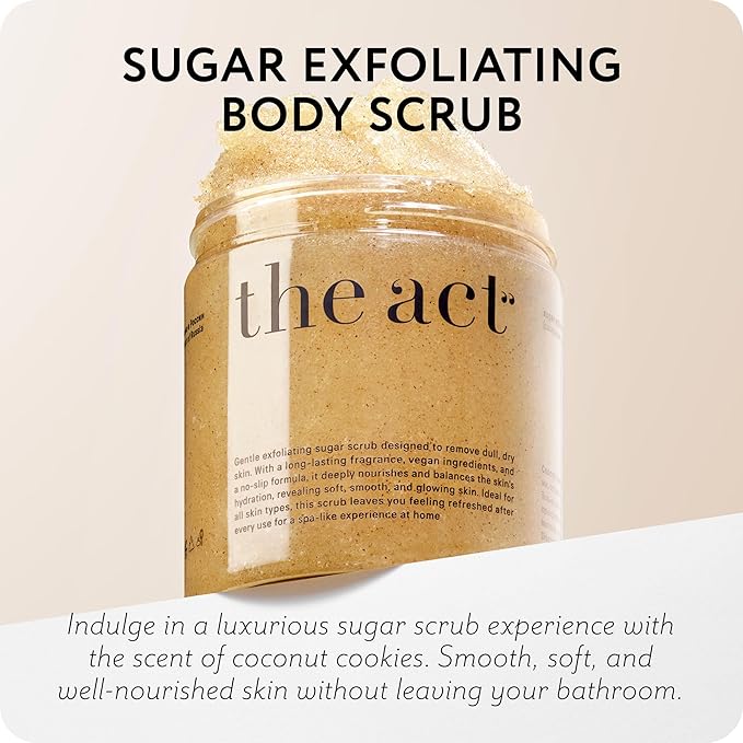 THE ACT Sugar Exfoliating Body Scrub – Natural Body Polish for Smooth Skin – Gentle Skin Care with Shea, Almond, Macadamia, Green Coffee, Vegan – Self Care Gift for Women-VivaGrace Women