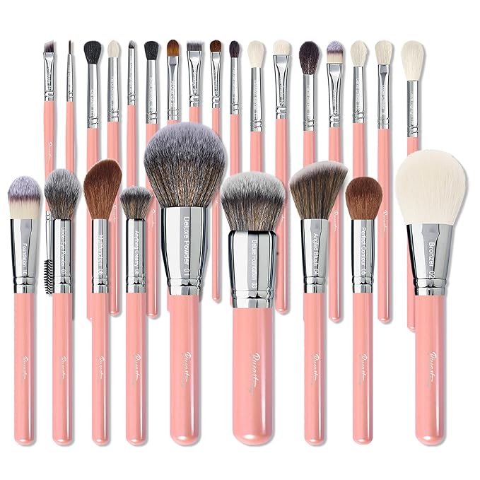 Bueart Design Makeup Brushes Set 26pcs Real Natural Goat Hair Professional labeled Foundation Face Blending Blush Concealers Eyeshadow Brush Set(26Pcs Pearl Pink)-VivaGrace Women