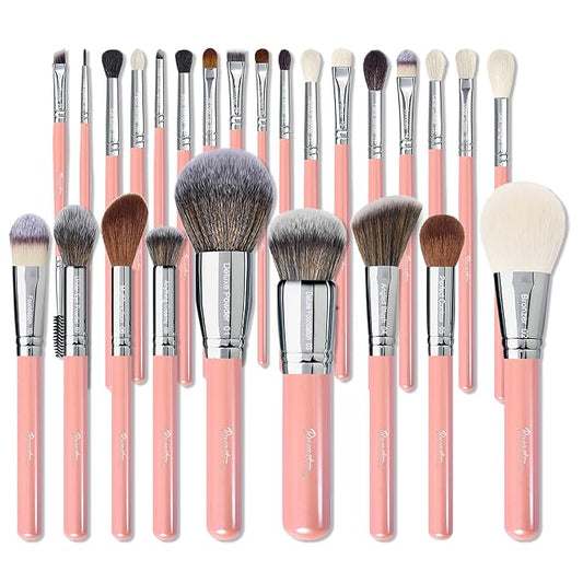 Bueart Design Makeup Brushes Set 26pcs Real Natural Goat Hair Professional labeled Foundation Face Blending Blush Concealers Eyeshadow Brush Set(26Pcs Pearl Pink)-VivaGrace Women
